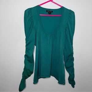 August Silk Green Ruched Long Sleeve Tee Silk Blend Soft and Comfy Size M